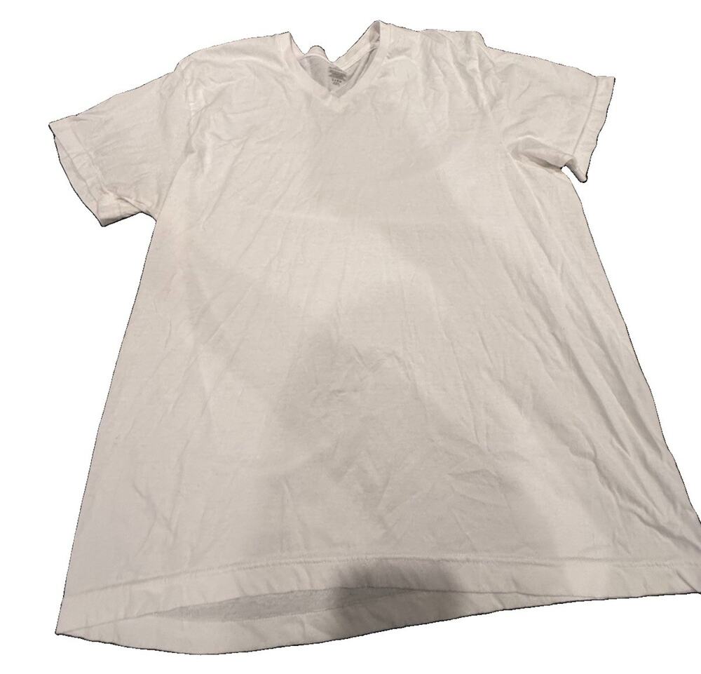 Van Heusen Men’s XL White V Neck T Shirt Cotton Blend Short Sleeve Casual Tee